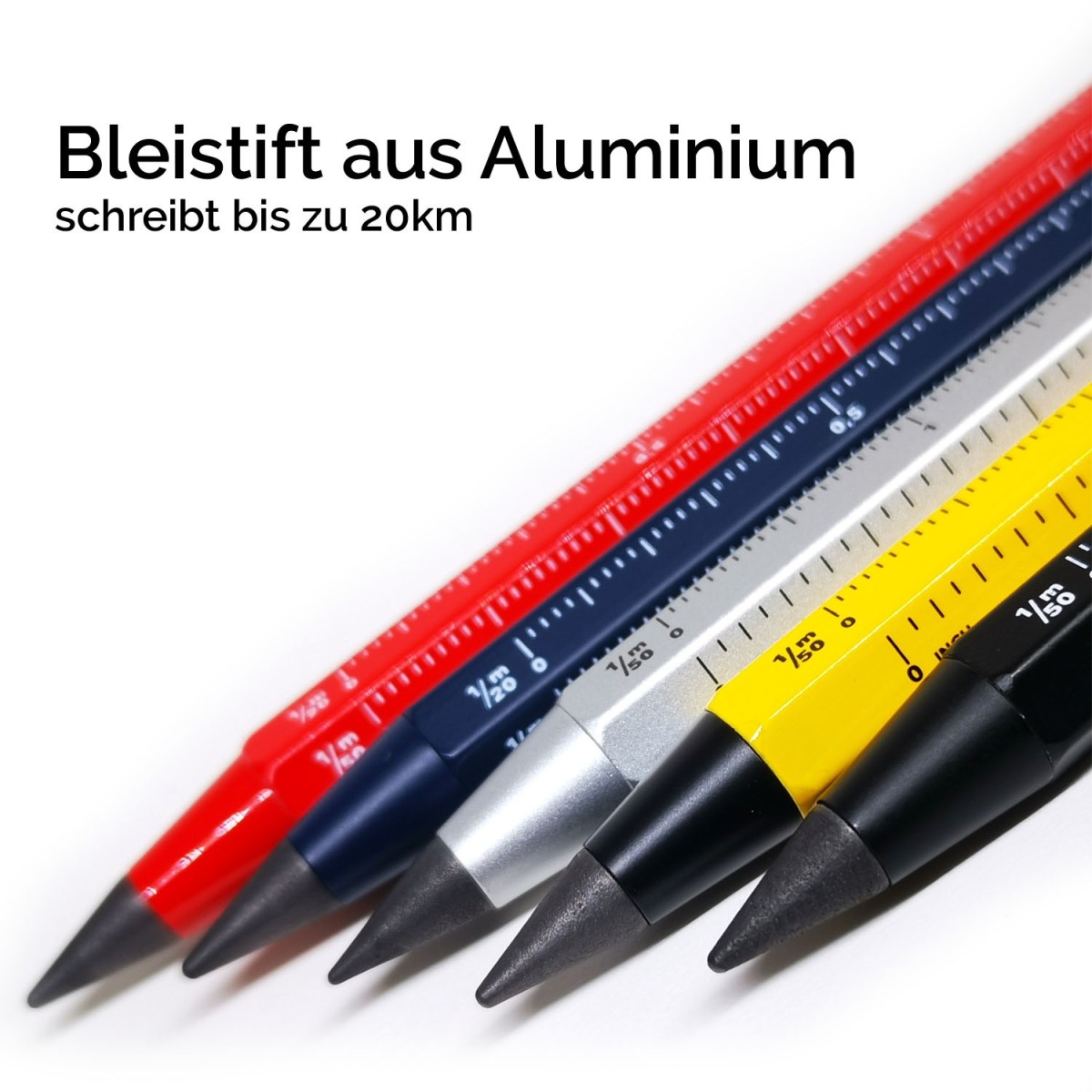 Solid aluminium pencil with laser engraving.