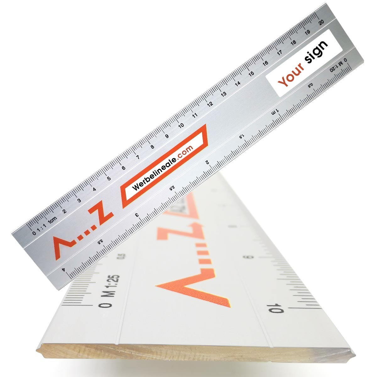 Profiled aluminium advertising ruler with 2 ink edges and digital print